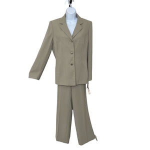 New NWT Evan Picone Suit Pant Blazer Women 3 Button Single Breasted Taupe Sz 10